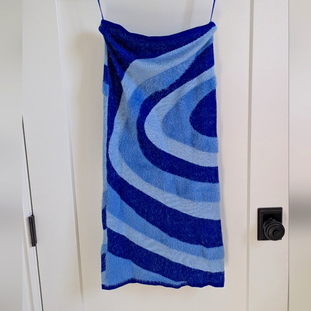 NWT HOUSE OF SUNNY Spice Hockney knit mini dress midi skirt strapless blue - Picture 4 of 5